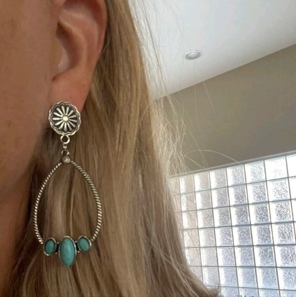 Western Silver Turquoise beaded hoop earrings 2/$30 - Picture 10 of 15